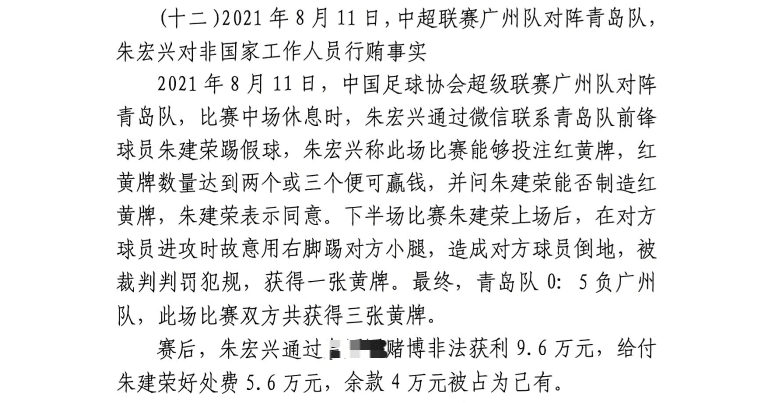 網(wǎng)傳判決書：青島球員朱建榮故意踢對(duì)方小腿，染黃收5.6萬(wàn)好處費(fèi)