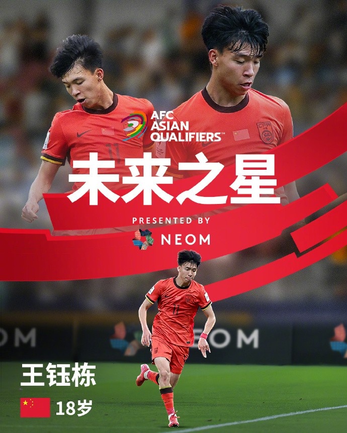 亞洲杯官方社媒發(fā)布王鈺棟個人海報：青年軍的旗幟，飄揚在前哨