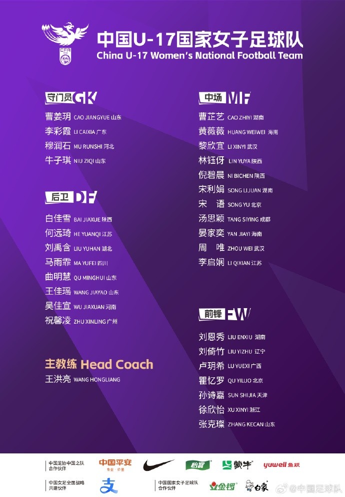 U17女足30人將在蘇州集訓(xùn)備戰(zhàn)世界杯，姜寧、朱挺擔(dān)任訓(xùn)練員